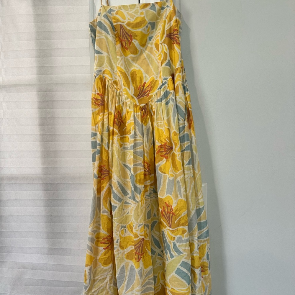 Floral Strapless Maxi Dress - Yellow and Blue